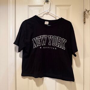 Black Crop Top with New York Print